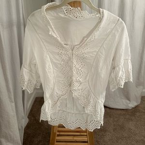 White Anthropologie top. Lacey button-up